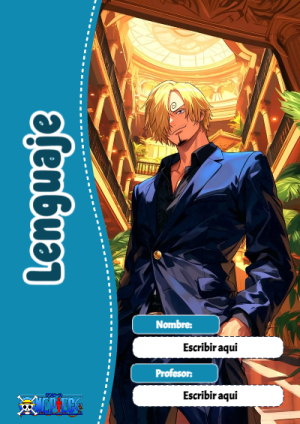Portada de One Piece de Lenguaje para cuaderno escolar creativa - versión premium para imprimir