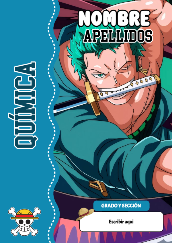 Portada de One Piece de Química para cuaderno con estilo creativo - tendencia educativa 2026