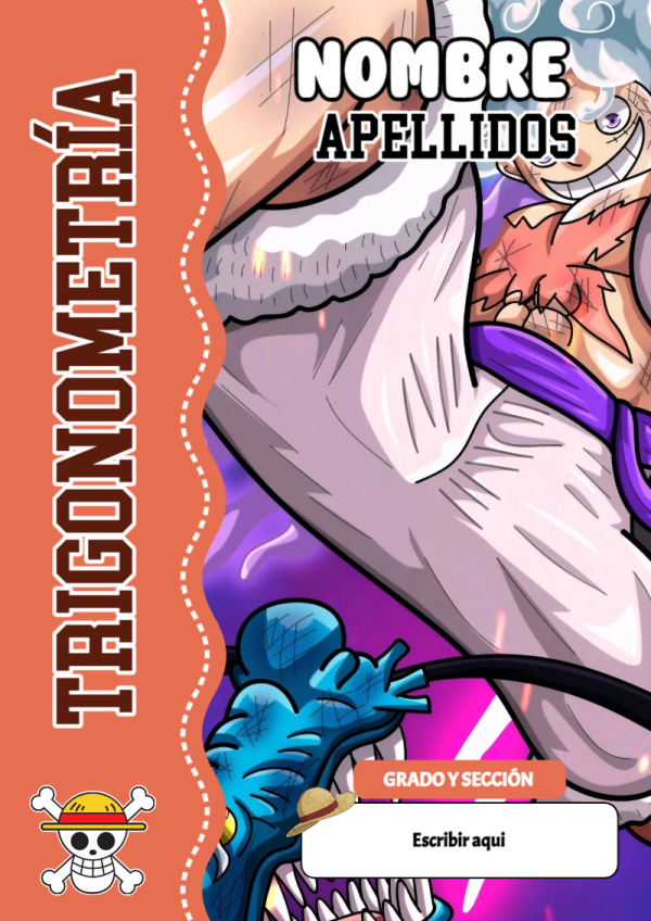 Portada de One Piece de Trigonometría para cuaderno escolar para imprimir gratis - para personalizar tus materias