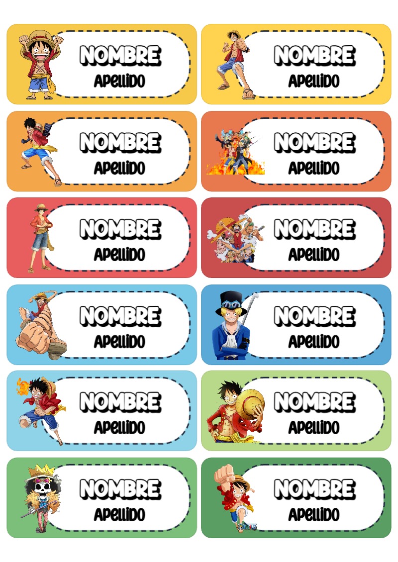 Etiquetas escolares de ONE PIECE Escolares listas para recortar - creación especial de Mini Canva