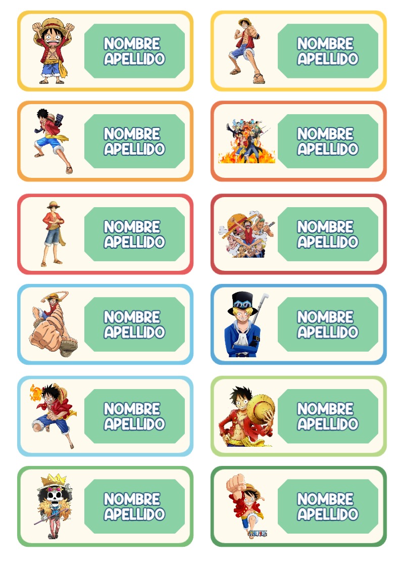 Etiquetas adhesivas de ONE PIECE Escolares para imprimir gratis - para el regreso a clases