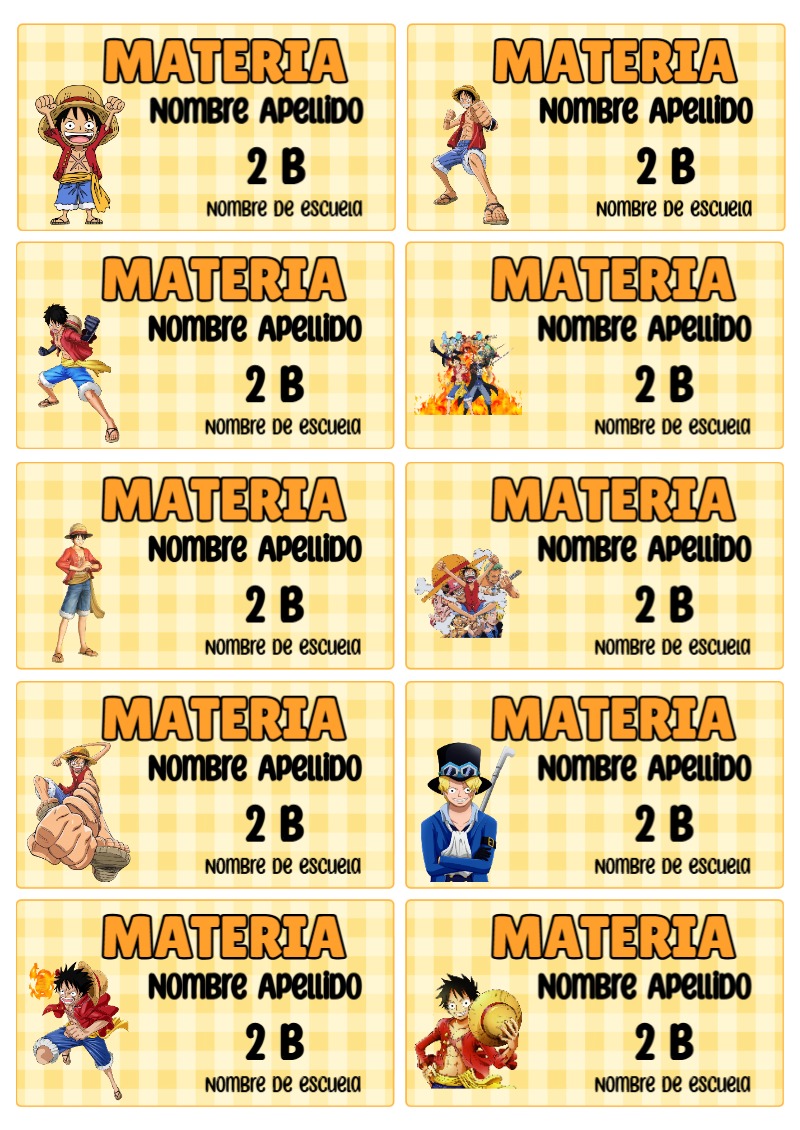 Etiquetas bonitas de ONE PIECE Escolares para el nuevo año escolar - diseño exclusivo y original