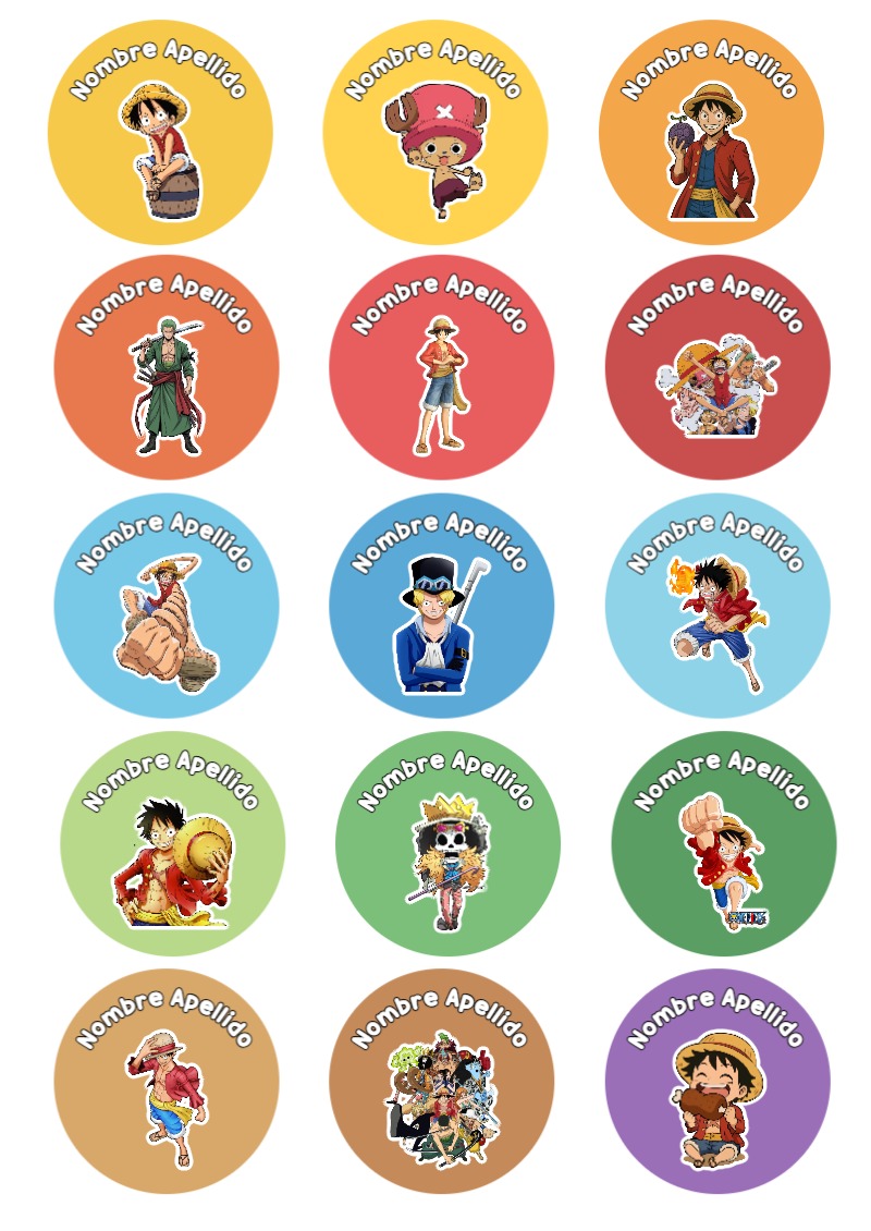 Etiquetas bonitas de ONE PIECE para el nuevo año escolar - diseño exclusivo y original