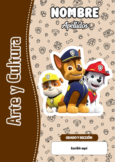 Portada de PAW Patrol de Arte y Cultura para cuaderno en tamaño A4 - para personalizar tus materias