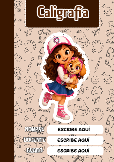Portada de PAW Patrol de Caligrafía para cuaderno fácil de imprimir - formato digital listo para usar