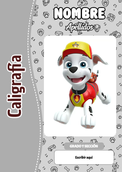 Portada de PAW Patrol de Caligrafía para cuaderno colorida y creativa - tendencia educativa 2026