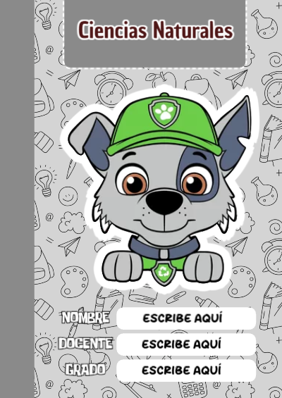 Portada de PAW Patrol de Ciencias Naturales para cuaderno con diseño escolar - formato digital listo para usar
