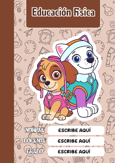Portada de PAW Patrol de Educación Física para cuaderno bonita para imprimir - para todas las edades y grados