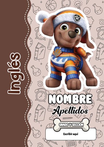 Portada de PAW Patrol de Inglés para cuaderno llamativa y bonita - formato digital listo para usar