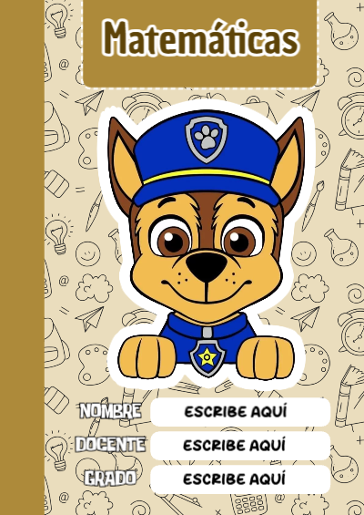 Portada de PAW Patrol de Matemáticas para cuaderno para niños de primaria - estilo único para estudiantes