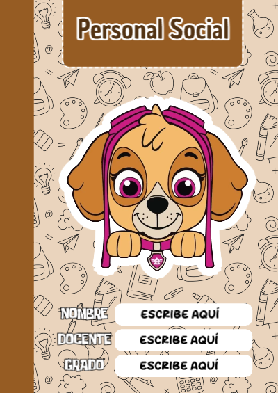 Portada de PAW Patrol de Personal Social para cuaderno lista para imprimir en A4 - ideal para cuadernos de espiral