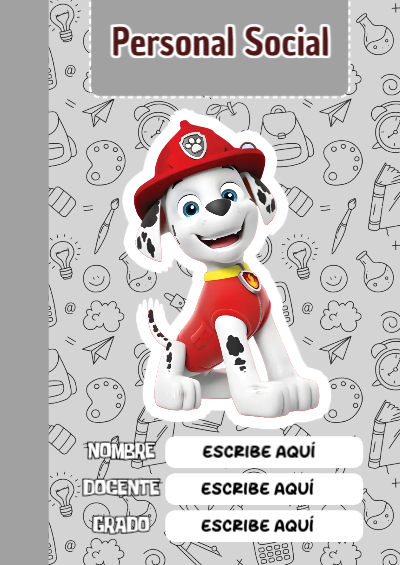Portada de PAW Patrol de Personal Social para cuaderno escolar para imprimir gratis - ideal para cuadernos de espiral