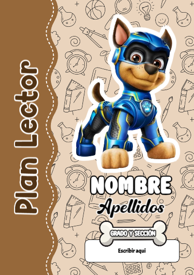 Portada de PAW Patrol de Plan Lector para cuaderno con diseño escolar - diseño escolar moderno