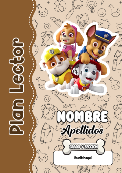 Portada de PAW Patrol de Plan Lector para cuaderno escolar para imprimir gratis - versión premium para imprimir