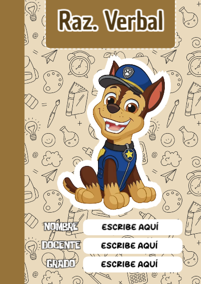 Portada de PAW Patrol de Raz. Verbal para cuaderno llamativa y bonita - con colores vivos y llamativos