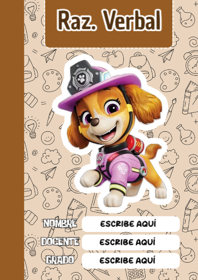 Portada de PAW Patrol de Raz. Verbal para cuaderno para niños de primaria - para personalizar tus materias