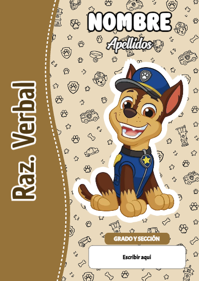 Portada de PAW Patrol de Raz. Verbal para cuaderno llamativa y bonita - estilo único para estudiantes