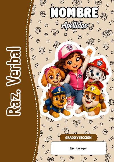 Portada de PAW Patrol de Raz. Verbal para cuaderno colorida y creativa - estilo único para estudiantes
