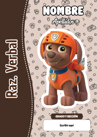 Portada de PAW Patrol de Raz. Verbal para cuaderno escolar para imprimir gratis - versión premium para imprimir