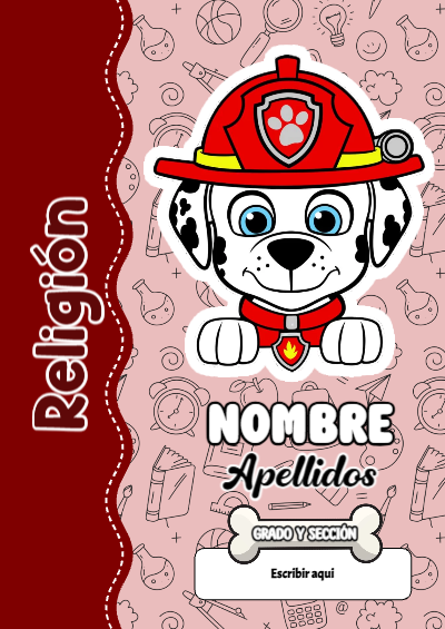 Portada de PAW Patrol de Religión para cuaderno con diseño escolar - diseño escolar moderno