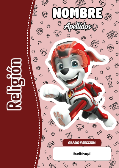Portada de PAW Patrol de Religión para cuaderno llamativa y bonita - diseño exclusivo y original