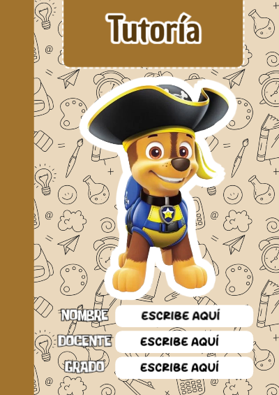 Portada de PAW Patrol de Tutoría para cuaderno llamativa y bonita - diseño escolar moderno