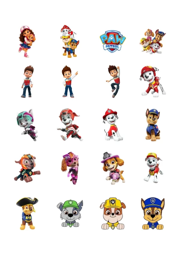 Stickers decorativos de Paw Patrol para Imprimir Gratis y Editar (Diseño 3) para imprimir en A4 - formato digital listo para usar