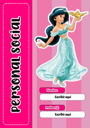 Portada de personal social con princesas de disney para cuaderno colorida y creativa - estilo único para estudiantes