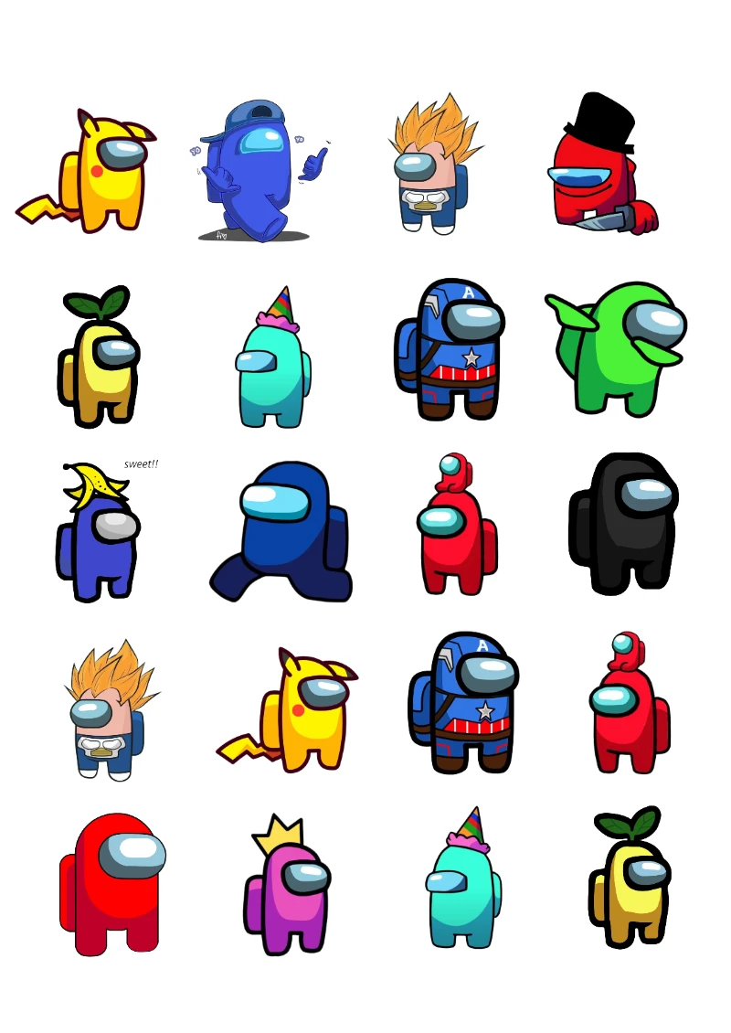 Stickers de Plancha de Stickers de Among Us para Imprimir y Recortar Gratis para imprimir y recortar gratis - creación especial de Mini Canva