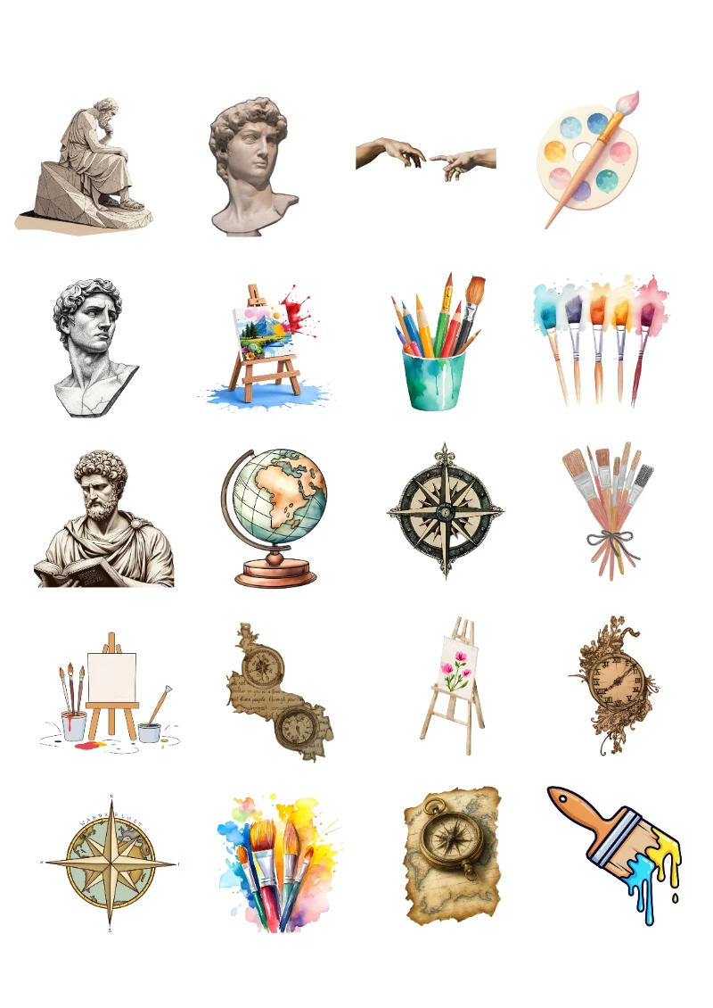 Stickers decorativos de Plancha de Stickers de arte cultura para Imprimir y Recortar Gratis para imprimir en A4 - con colores vivos y llamativos