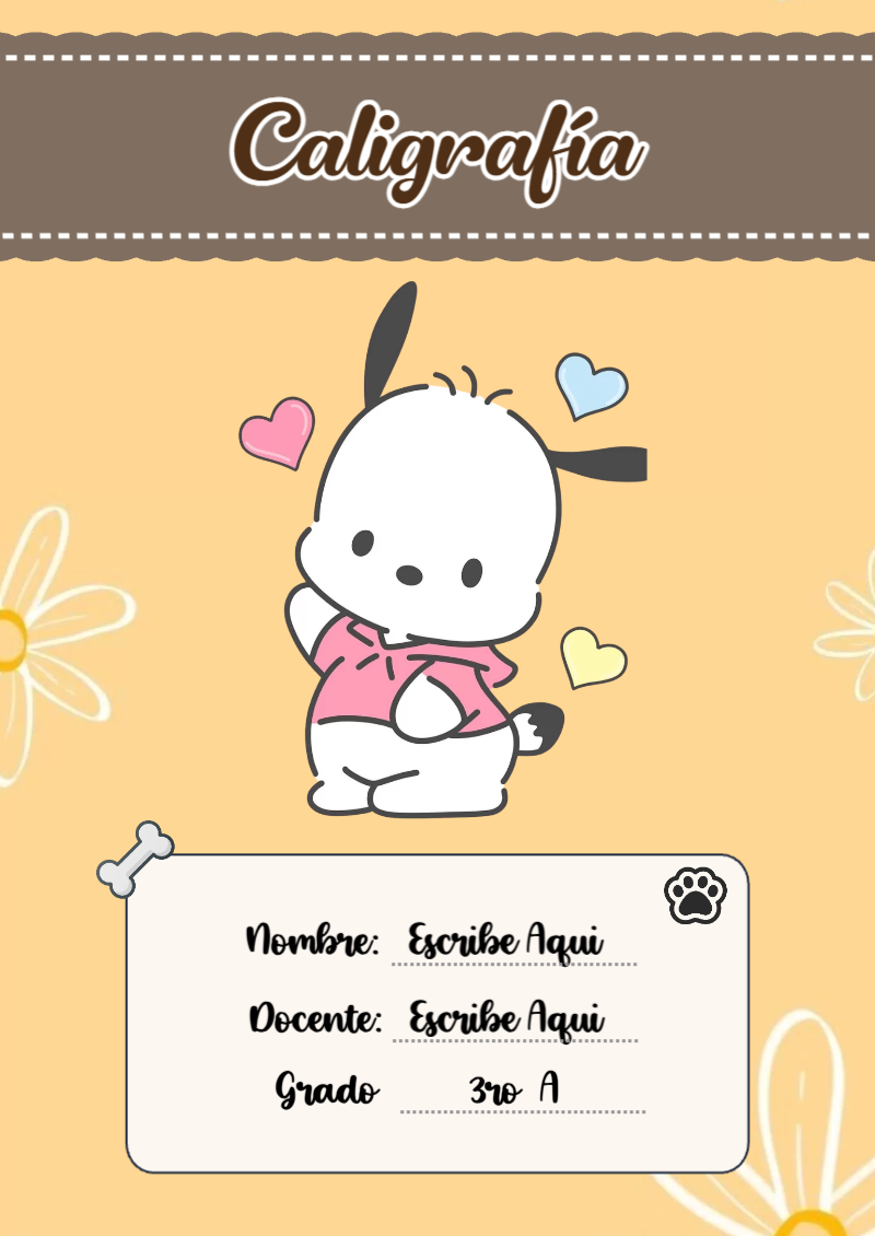 Portada de Pochacco de Caligrafía Editable para Imprimir Gratis