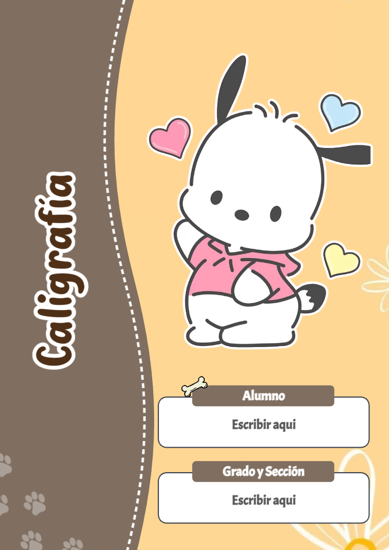 Portada de Pochacco de Caligrafía Editable para Imprimir Gratis