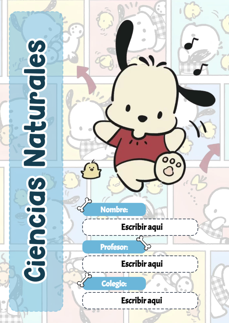Portada de Pochacco de Ciencias Naturales para cuaderno para primaria - diseño exclusivo y original