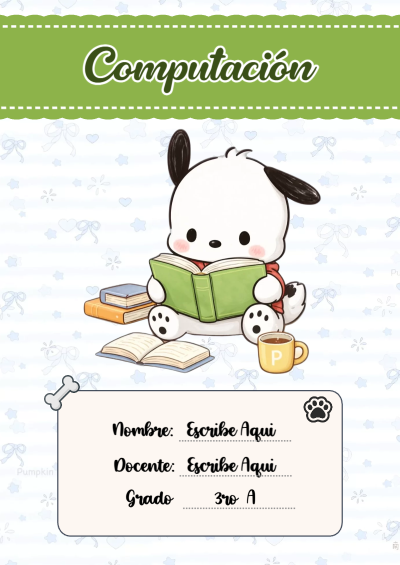 Portada de Pochacco de Computación para cuaderno en formato A4 - para todas las edades y grados