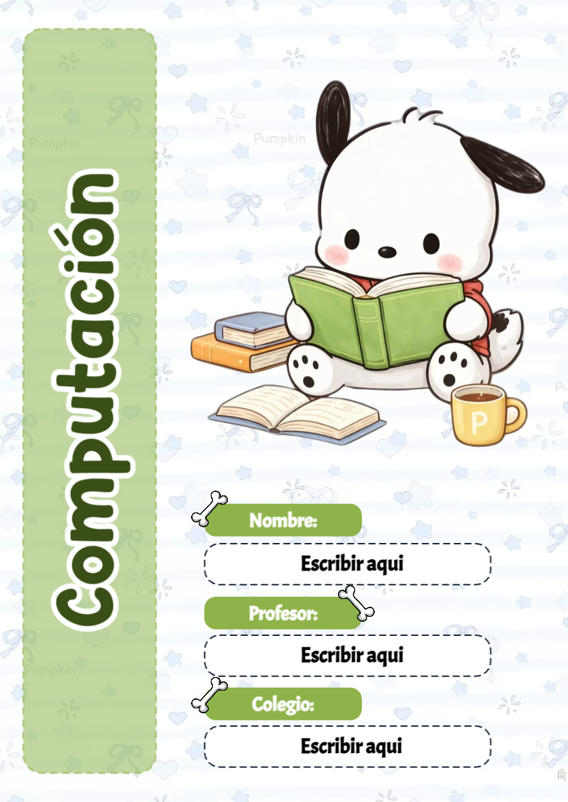Portada de Pochacco de Computación para cuaderno lista para imprimir en A4 - diseño exclusivo y original