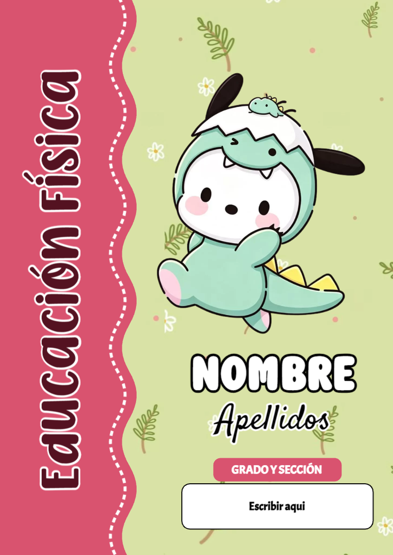 Portada de Pochacco de Educación Física para cuaderno llamativa y bonita - diseño exclusivo y original