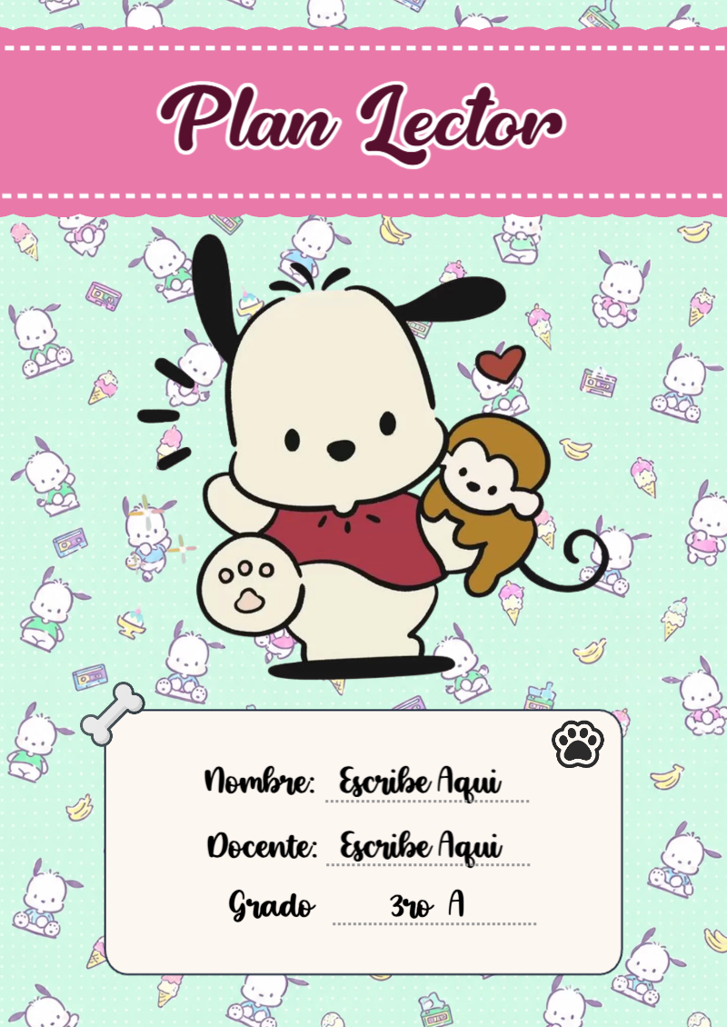 Portada de Pochacco de Plan Lector para cuaderno colorida y creativa - formato digital listo para usar