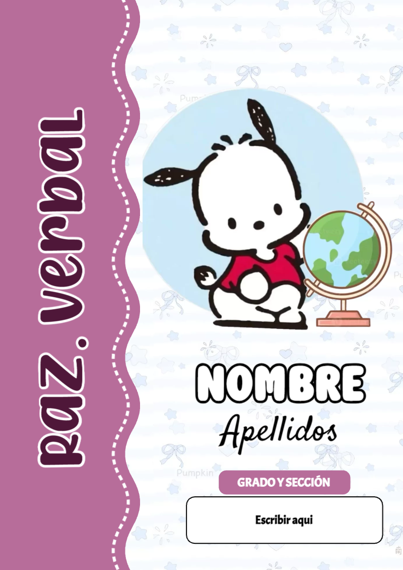 Portada de Pochacco de Raz. Verbal para cuaderno bonita para imprimir - ideal para cuadernos de espiral