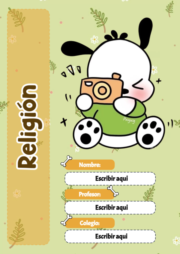 Portada de Pochacco de Religión para cuaderno para niños de primaria - disponible para descarga gratuita