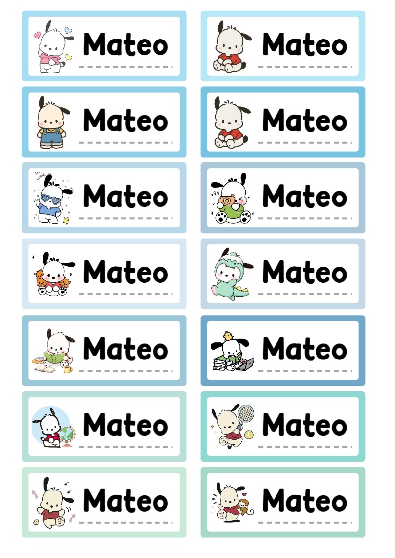 Etiquetas escolares de Pochacco bonitas para imprimir - para todas las edades y grados