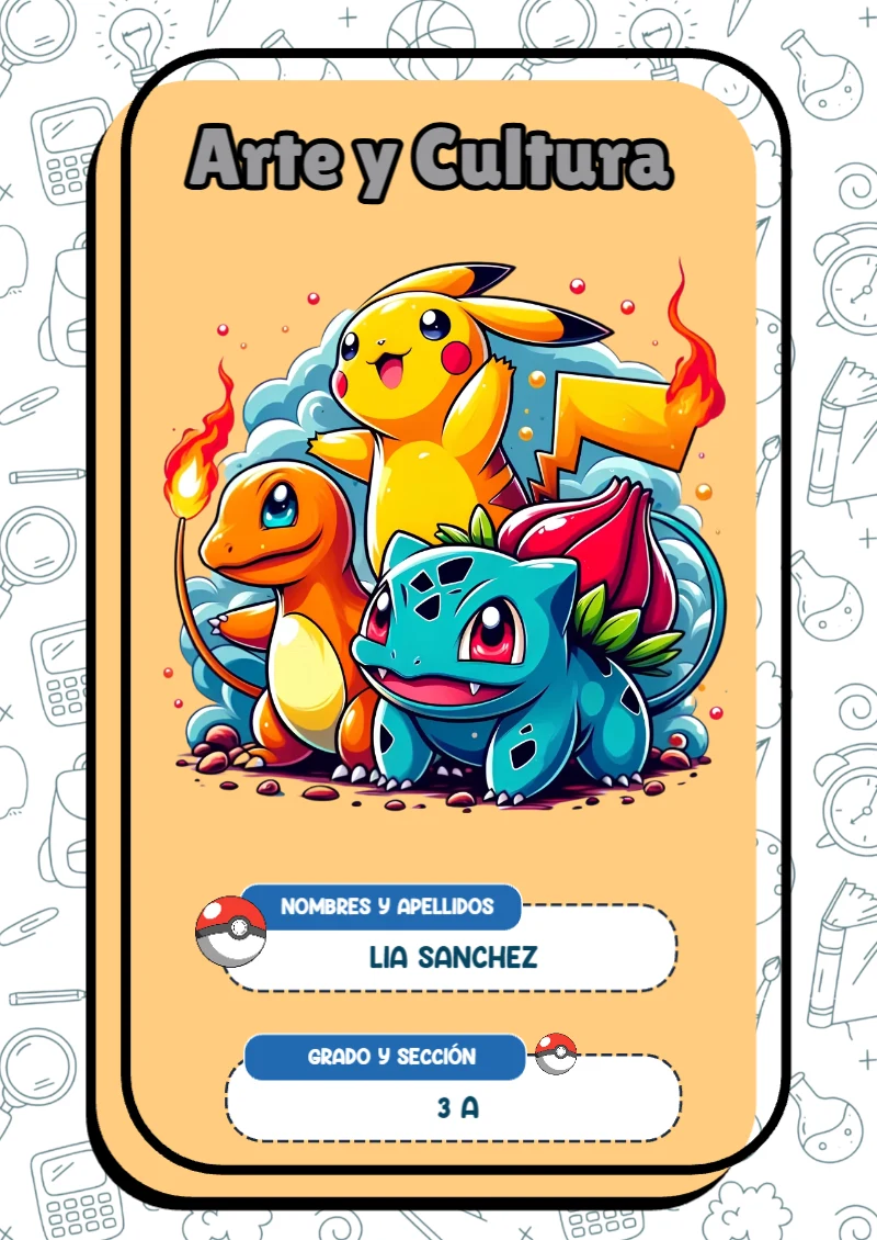 Portada de Pokemon Arte y Cultura para cuaderno con diseño escolar - para todas las edades y grados