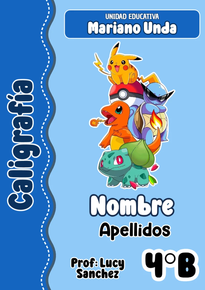 Portada de Pokemon Caligrafía para cuaderno para primaria - tendencia educativa 2026