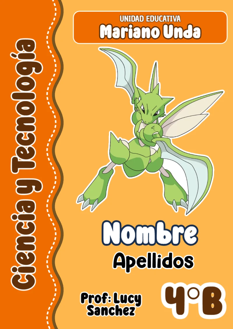 Portada de Pokemon Ciencia y Tecnología para cuaderno con diseño bonito - con colores vivos y llamativos