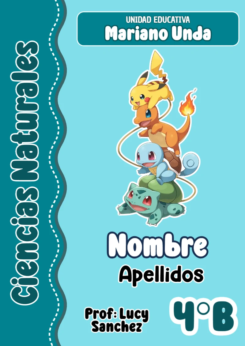 Portada de Pokemon Ciencias Naturales para cuaderno bonita para imprimir - diseño escolar moderno