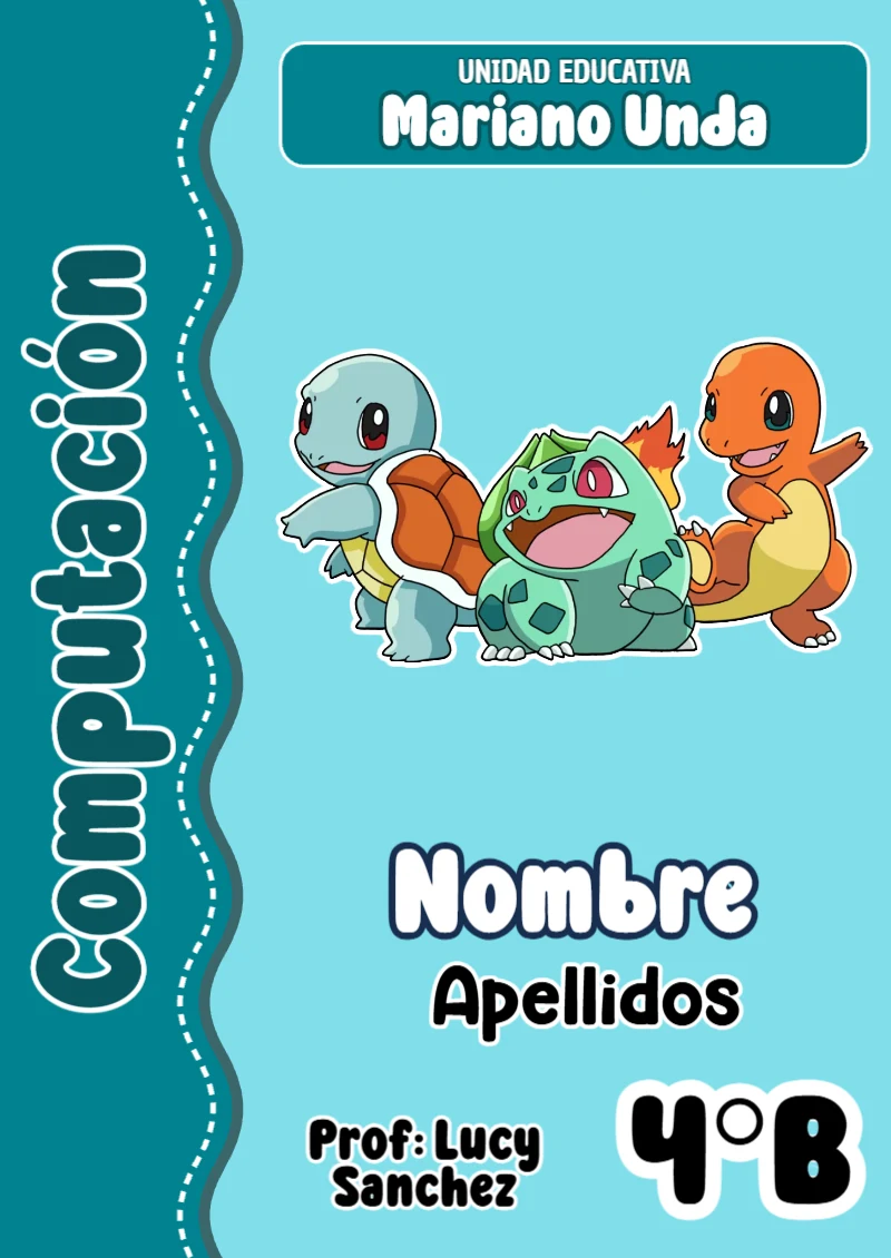 Portada de Pokemon Computación para cuaderno para clases - versión premium para imprimir