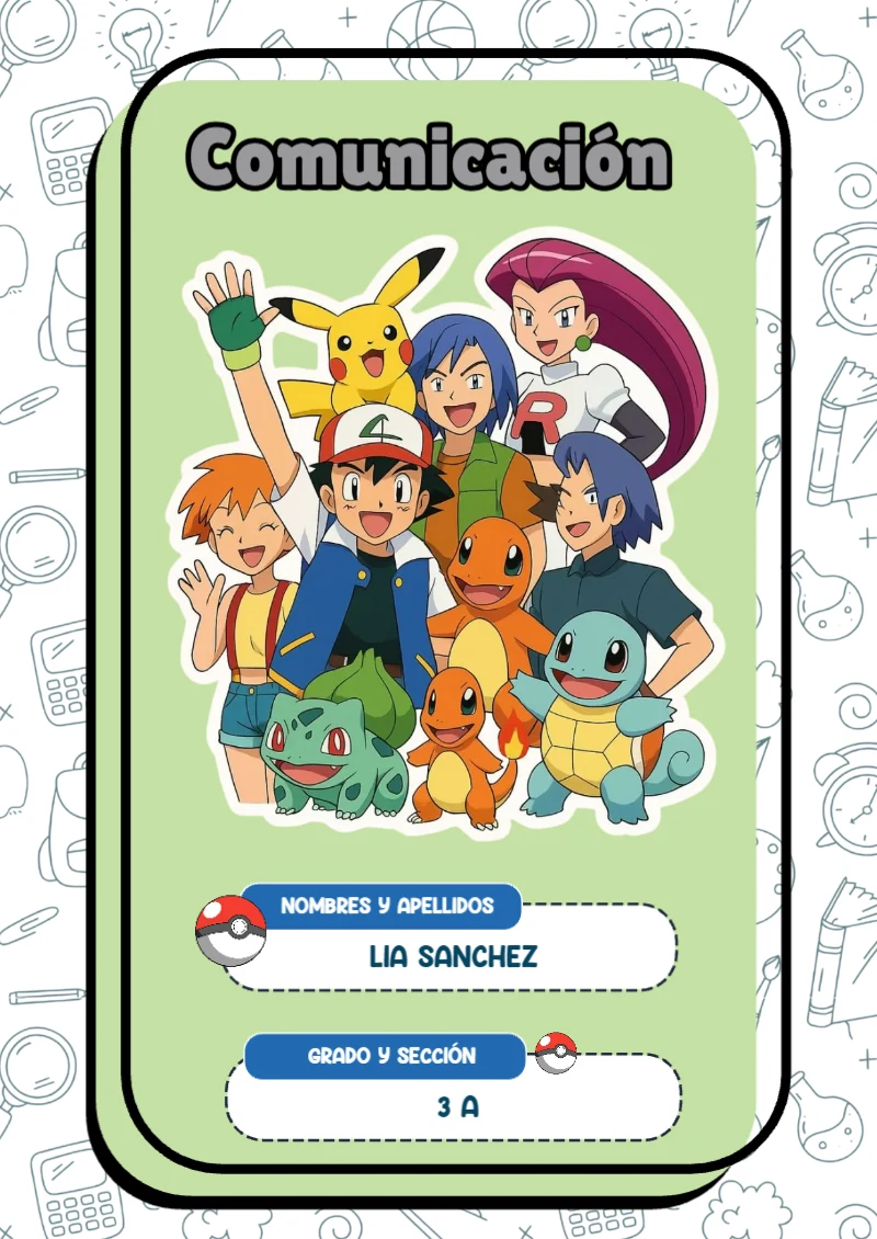 Portada de Pokemon Comunicación para cuaderno para niños de primaria - creación especial de Mini Canva