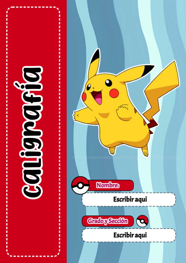 Portada de Pokemon de Caligrafía para cuaderno escolar creativa - diseño exclusivo y original