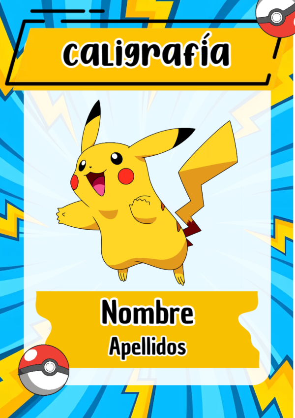Portada de Pokemon de Caligrafía para cuaderno lista para imprimir en A4 - con colores vivos y llamativos