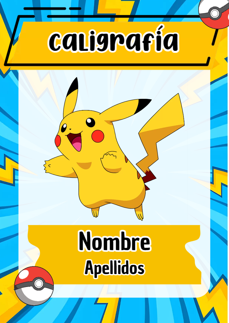 Portada de Pokemon de Caligrafía para cuaderno lista para imprimir en A4 - con colores vivos y llamativos