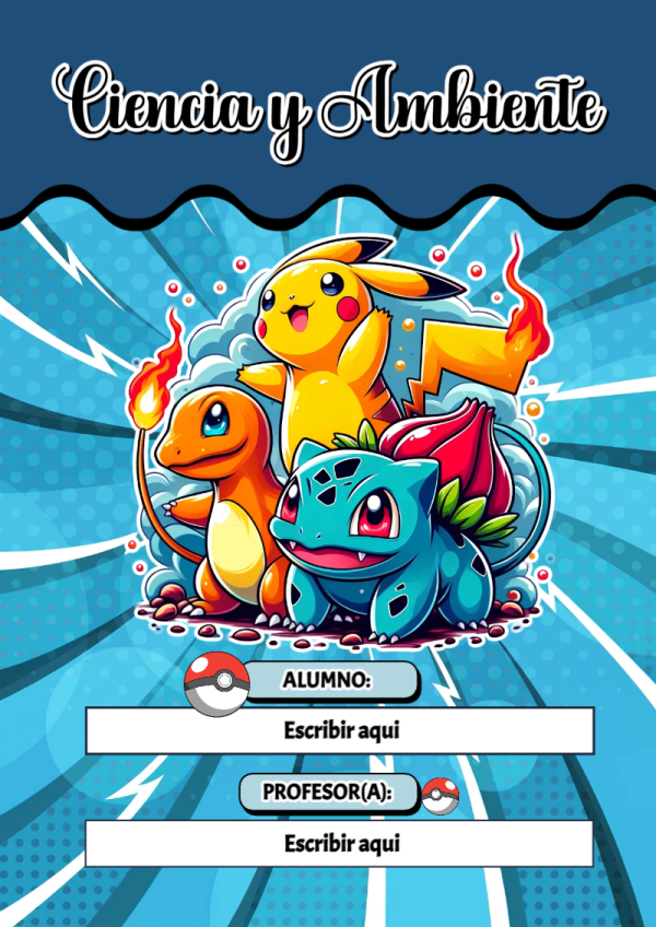Portada de Pokemon de Ciencia y Ambiente para cuaderno con estilo creativo - disponible para descarga gratuita